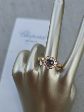 Chopard Gold Heart Ring with Black Center and Diamond Halo